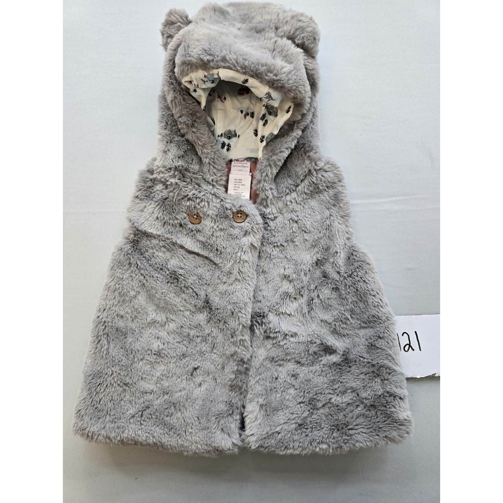 Catherine Malandrino Mini Baby Girls Gray Faux Fur Hooded Vest w/ Ears 18M